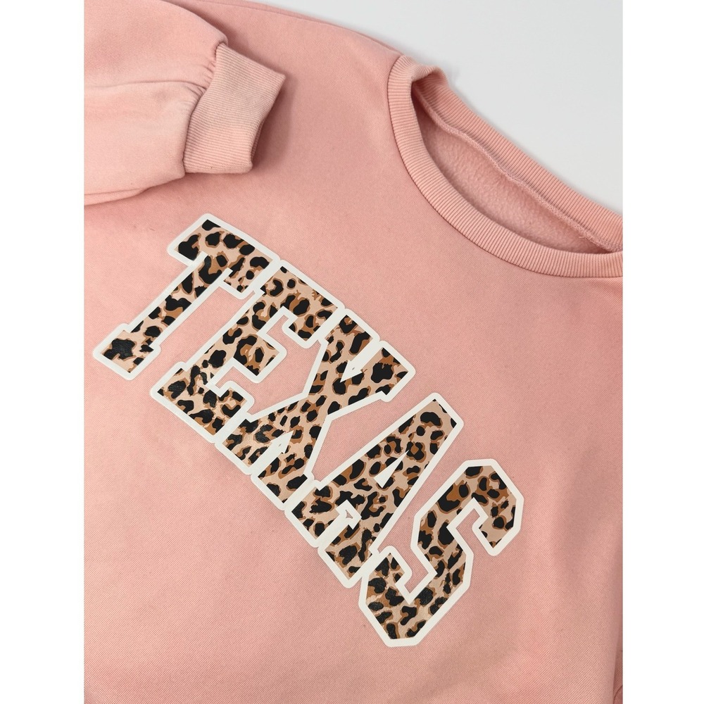 SHEIN Pink Texas Leopard Print Graphic Crewneck Sweatshirt Small Pullover Fleece